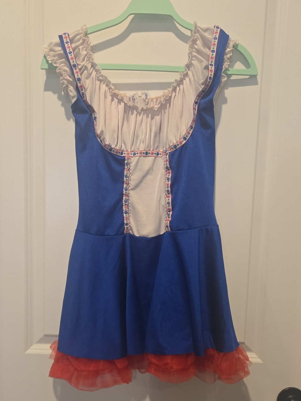 Sexy Beer Girl Costume With Blue & Cream Floral Trim